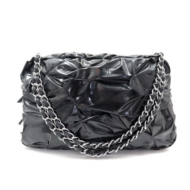 SAC A MAIN CHANEL CABAS 28 CM EN VINYL NOIR CHAINES BLACK HAND BAG DUSTBAG 2500