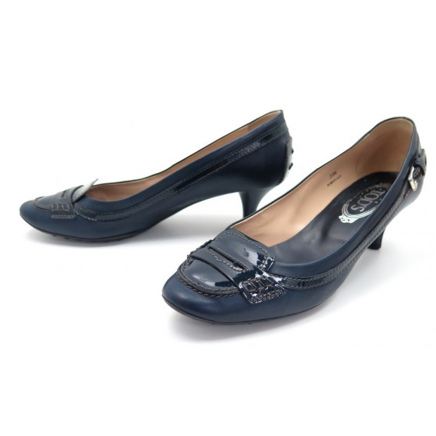 CHAUSSURES TOD'S ESCARPINS 39.5 IT 40 FR CUIR BLEU MARINE BLUE COURT SHOES 630€