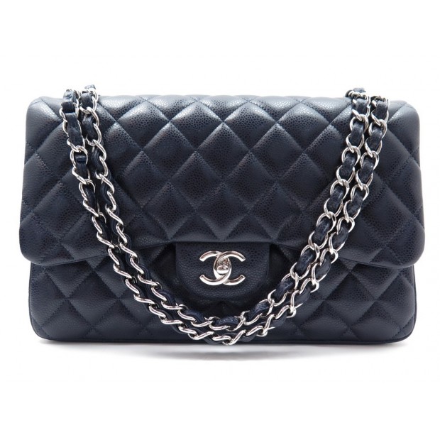 NEUF SAC A MAIN CHANEL TIMELESS JUMBO CAVIAR BLEU 