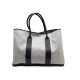 NEUF SAC A MAIN HERMES GARDEN PARTY 50 CM LARGE TOILE GRISE CUIR NOIR BAG 3600