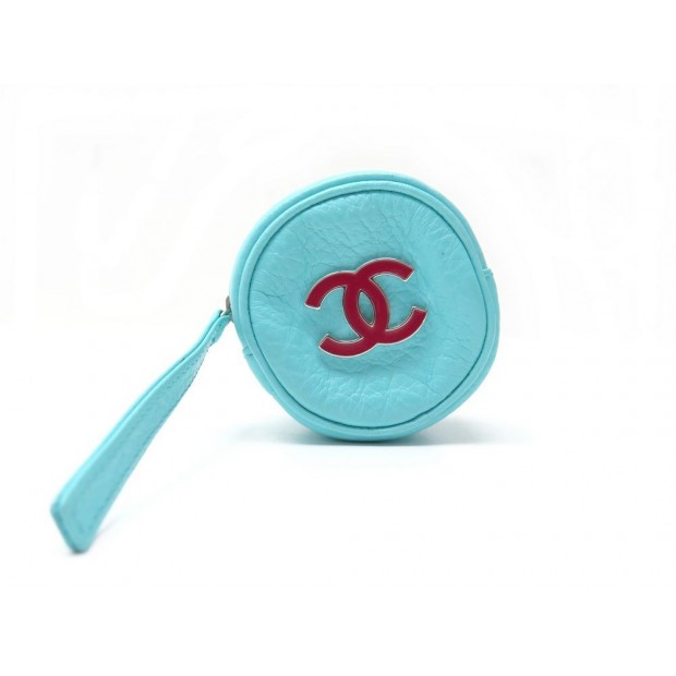 PORTE MONNAIE CHANEL LOGO CC ROND EN CUIR TURQUOISE LEATHER ROUND WALLET 430€