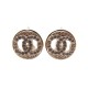 NEUF BOUCLES D'OREILLES CHANEL PUCES LOGO CC STRASS EN METAL DORE + BOITE 370€