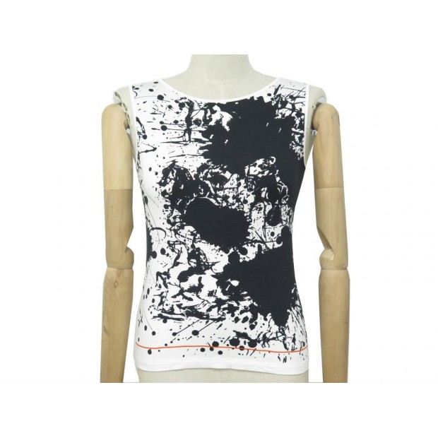 NEUF DEBARDEUR TSHIRT HERMES T 38 M VISCOSE NOIR ET BLANC HAUT NEW TOP 600€