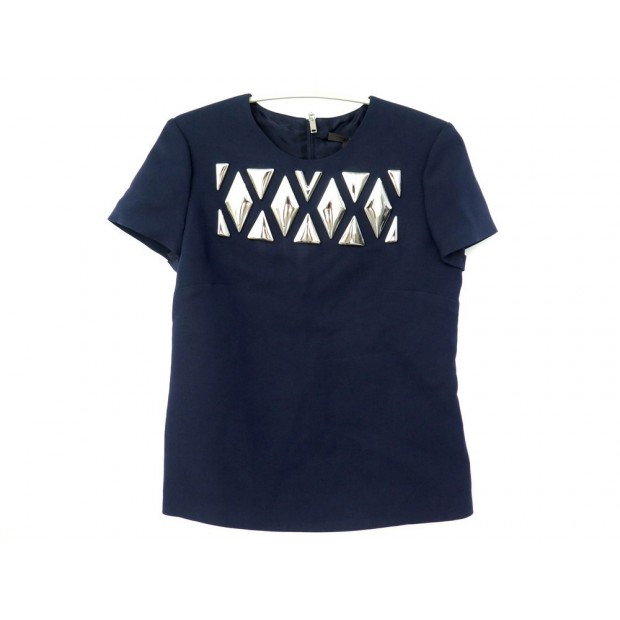 NEUF HAUT LOUIS VUITTON GEOMETRIC BLOUSE 34 S LAINE SOIE BLEU MARINE SHIRT 1400€