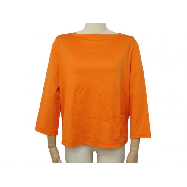 NEUF TSHIRT HERMES MARINIERE POCHE BRODEE 890634D4MI 36 S EN COTON ORANGE 450€