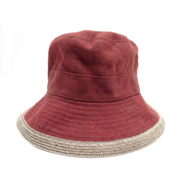 CHAPEAU HERMES BOB TAILLE 57 EN LIN ROUGE & BEIGE RED LINEN HAT 290€