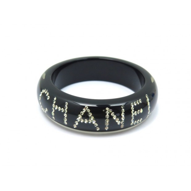 BRACELET CHANEL JONC TAILLE 18 EN RESINE NOIR ET STRASS BLACK BANGLE JEWEL 545€