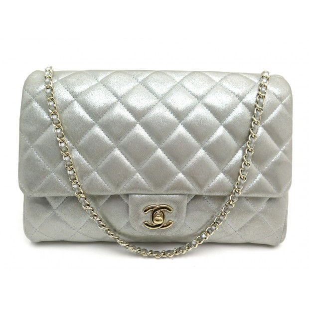 SAC A MAIN CHANEL TIMELESS CUIR ARGENT 