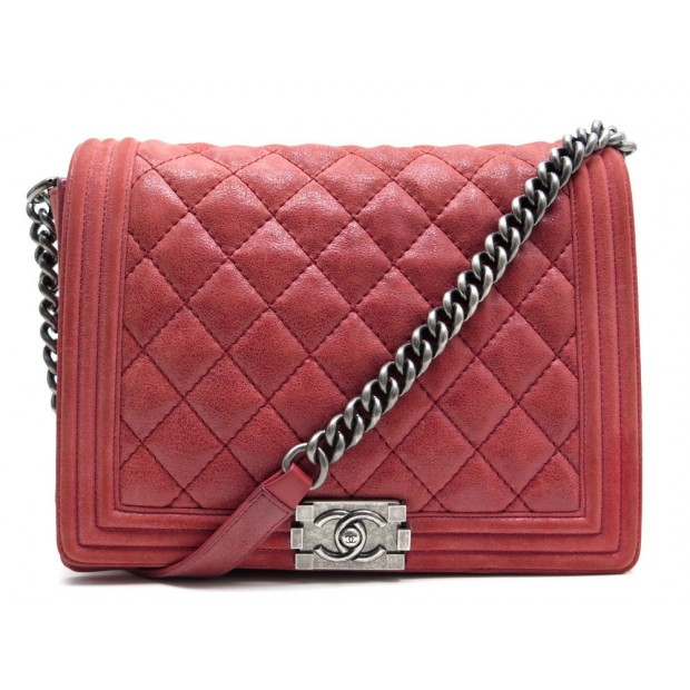 SAC A MAIN CHANEL GRAND BOY EN CUIR MATELASSE ROUGE BANDOULIERE HAND BAG 4650€