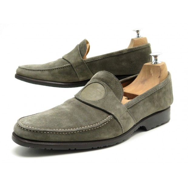 CHAUSSURES HERMES MOCASSINS 42.5 IT 43 FR EN DAIM KAKI SUEDE LOAFERS SHOES 680€