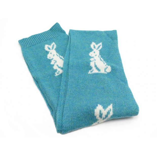 ECHARPE PRADA RABBIT EN LAINE SHETLAND BLEU MOTIF LAPIN SCARF BLUE WHOOL 190€