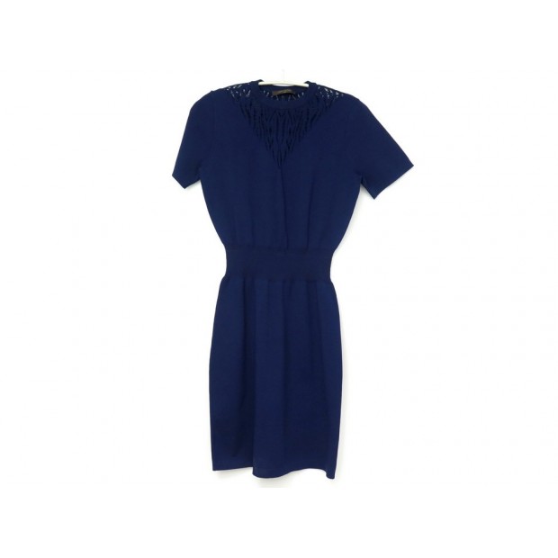 NEUF ROBE LOUIS VUITTON MANCHES COURTES T 34 S EN POLYESTER BLEU NEW DRESS 1000€