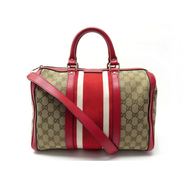 SAC A MAIN GUCCI BOSTON 247205 BANDOULIERE EN TOILE ET CUIR ROUGE HAND BAG 980€