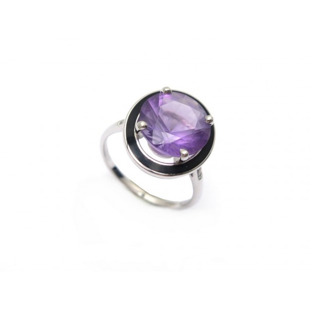 BAGUE MAUBOUSSIN TOILE PRINTEMPS OR BLANC ET DIAMANTS AMETHYSTE 