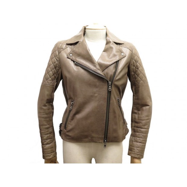 BLOUSON VESTE GERARD DAREL FEMME 36 S PERFECTO EN CUIR TAUPE LEATHER JACKET 495€