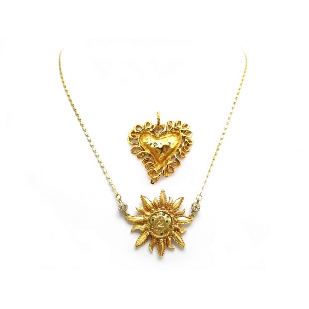 COLLIER CHRISTIAN LACROIX SOLEIL METAL DORE ET STRASS + PENDENTIF COEUR NECKLACE