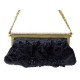 VINTAGE SAC A MAIN VALENTINO POCHETTE EN SATIN NOIR PERLES & STRASS CLUTCH BAG