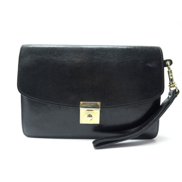 VINTAGE SAC POCHETTE A MAIN CELINE EN CUIR NOIR BLACK HANDBAG PURSE CLUTCH 900€