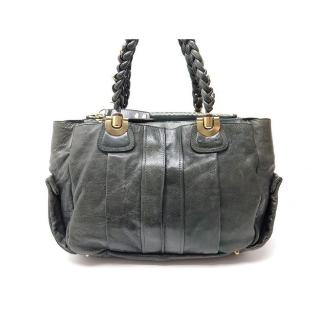 SAC A MAIN CHLOE HELOISE GM CUIR EFFET VIEILLIT GRIS VERT 