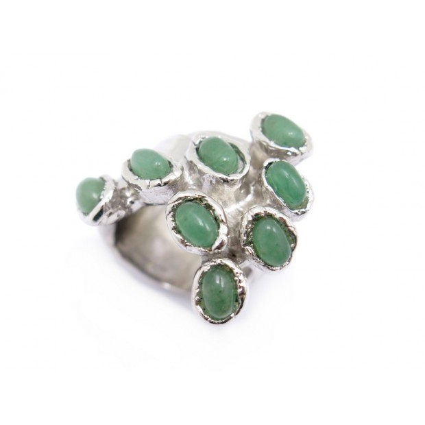 BAGUE YVES SAINT LAURENT ARTY DOTS T 51 EN METAL ARGENTE ET RESINE VERTE RING