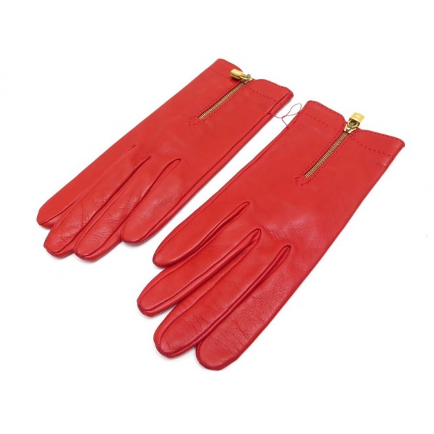 NEUF GANTS HERMES CUIR ROUGE 