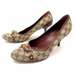 CHAUSSURES GUCCI BAMBOO ESCARPINS 40.5 IT 41 FR TOILE MONOGRAMMEE CUIR SHOE 455€