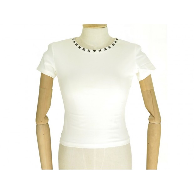 HAUT CHANEL TSHIRT P08954 M 38 LOGO CC EN NYLON CREME CREAM SPORT TOP