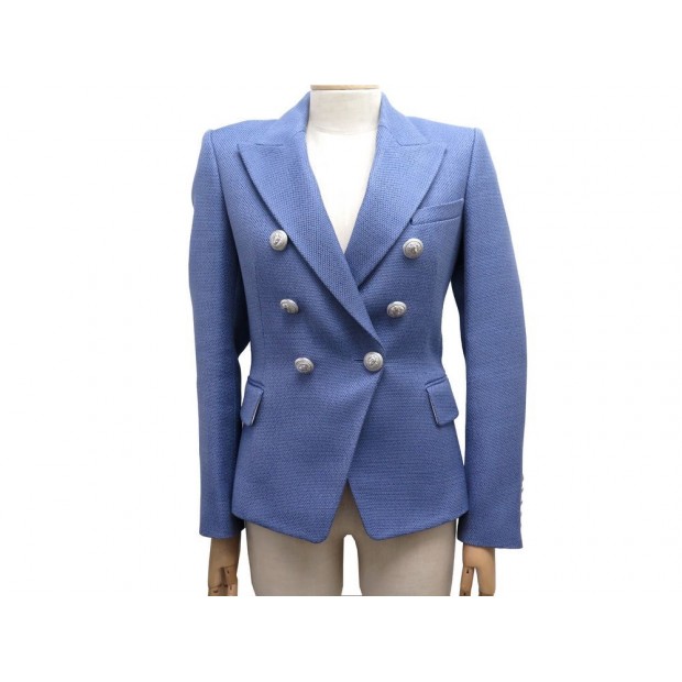 NEUF VESTE BALMAIN 127211 TAILLE 36 S EN VISCOSE BLEU NEW BLUE JACKET 1600€