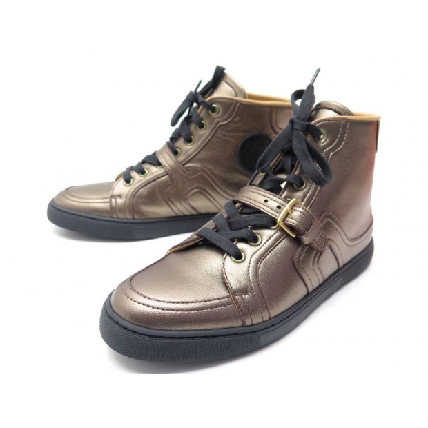 NEUF CHAUSSURES HERMES QUANTUM 37.5 BASKETS EN CUIR DORE + BOITE SNEAKERS 720€