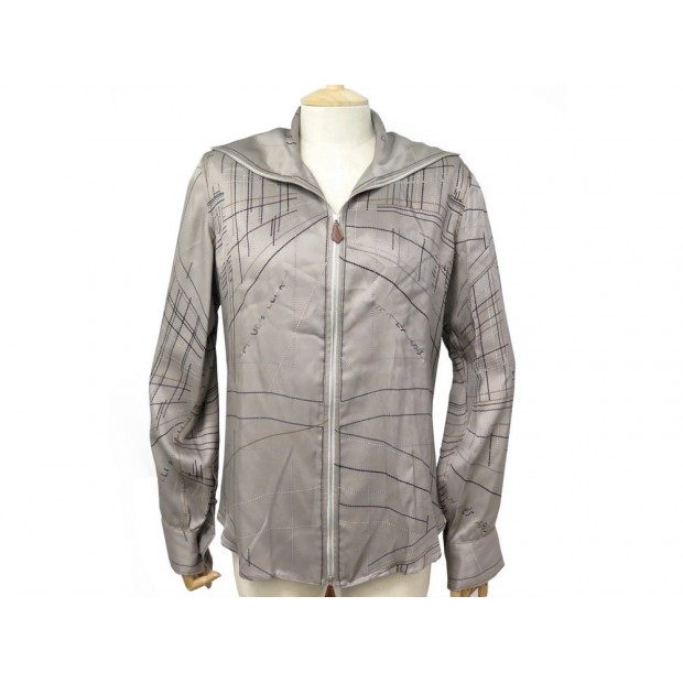 VESTE HERMES SOIE GRIS PIQUE SELLIER IMPRIME