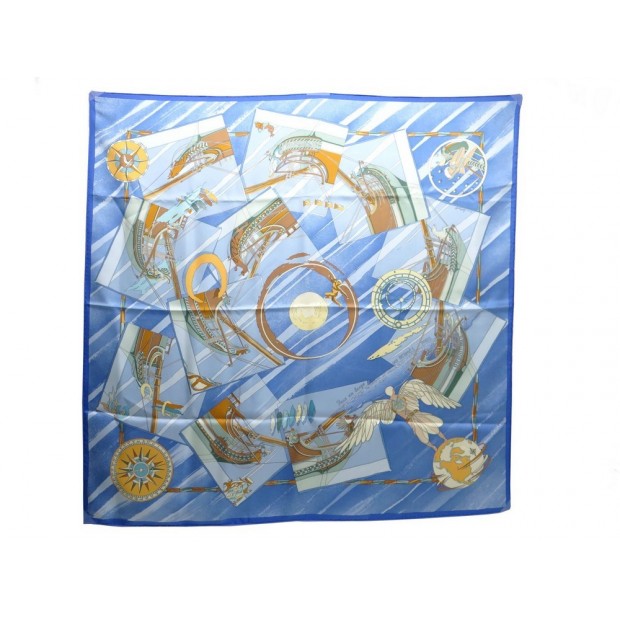 NEUF FOULARD HERMES FACE AU LARGE JARLEGANT CARRE EN SOIE BLEU SILK SCARF 350€