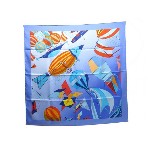 NEUF FOULARD HERMES LES FOLIES DU CIEL DETAIL CARRE EN SOIE BLEU SILK SCARF 350€