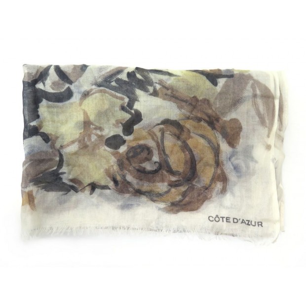 NEUF FOULARD CHANEL COTE D'AZUR SOIE CACHEMIRE BEIGE LOGO CC CAMELIA SCARF 940€