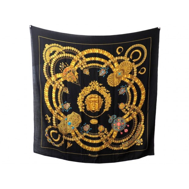 NEUF FOULARD HERMES KOSMIMA CHALE CARRE 140 EN CACHEMIRE ET SOIE NOIR SCARF 945€