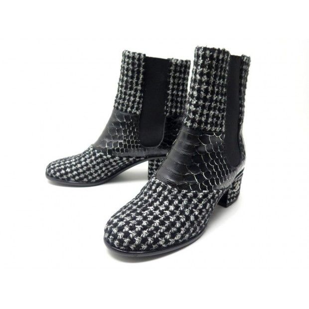 NEUF BOTTINES CHANEL G30161 TWEED ET PYTHON 