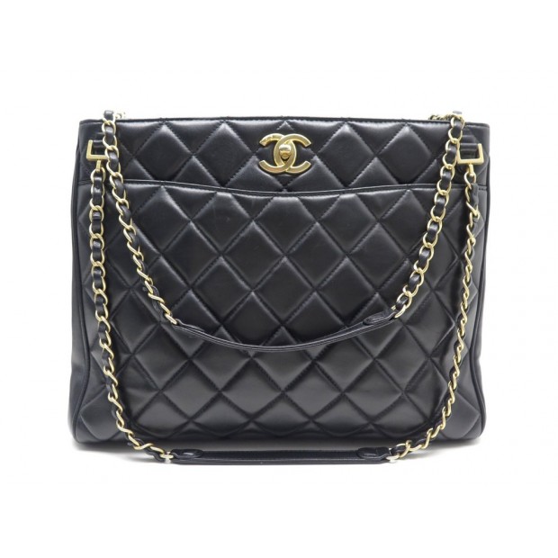 SAC CHANEL CABAS FERMOIR CC CUIR NOIR 