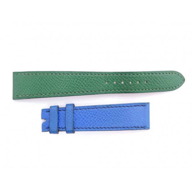 NEUF BRACELET HERMES POUR MONTRE CAPE COD EN CUIR GRAINE VERT ET BLEU WATCH 225€