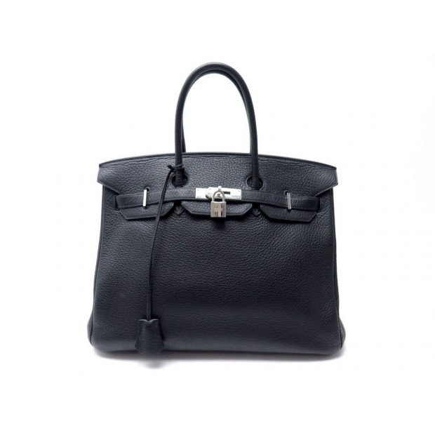 SAC A MAIN HERMES BIRKIN 35 EN CUIR TOGO NOIR ATTRIBUTS ACIER PALLADIE HAND BAG