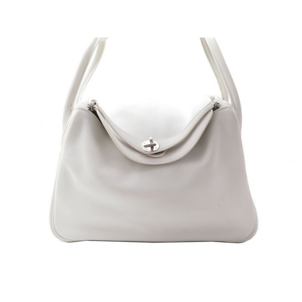 SAC A MAIN HERMES LINDY 30 CUIR SWIFT BLANC & ACIER PALLADIE HAND BAG 6350€