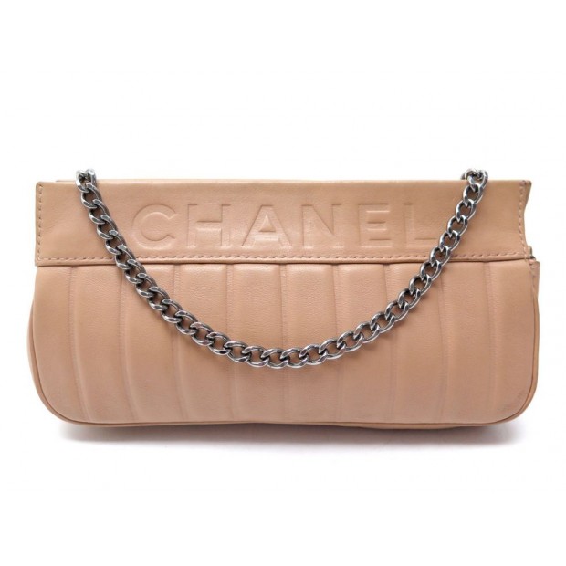 SAC A MAIN CHANEL POCHETTE EN CUIR BEIGE LEATHER SHOULDER HAND BAG PURSE 2600€