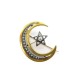 BROCHE LUNE ET ETOILE EN OR JAUNE 18K 21 DIAMANTS 0.74CT GOLD & DIAMONDS BROOCH