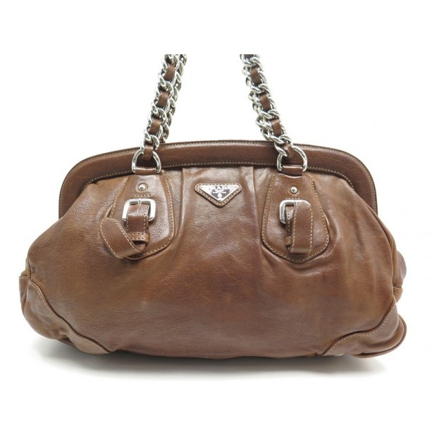 SAC A MAIN PRADA BOWLING EN CUIR MARRON BROWN LEATHER SHOULDER HAND BAG 1400€