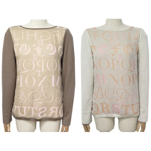 NEUF PULL HERMES ALPHABET T38 M EN SOIE ET CACHEMIRE TAUPE CASHMERE SWEATER 920€