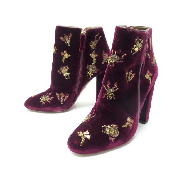 NEUF CHAUSSURES AQUAZZURA FAUNA 37 BOTTINES A TALON VELOURS BORDEAUX BOOTS 1350€