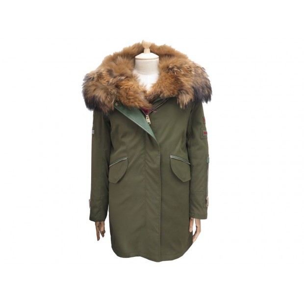 NEUF MANTEAU ARTURO ALPIN VALEY B 36 S A CAPUCHE KAKI FOURRURE RATON COAT 1200€