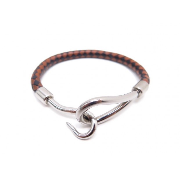 BRACELET HERMES JUMBO 15 CM EN CUIR NOIR & MARRON ACIER PALLADIE JEWEL 310€