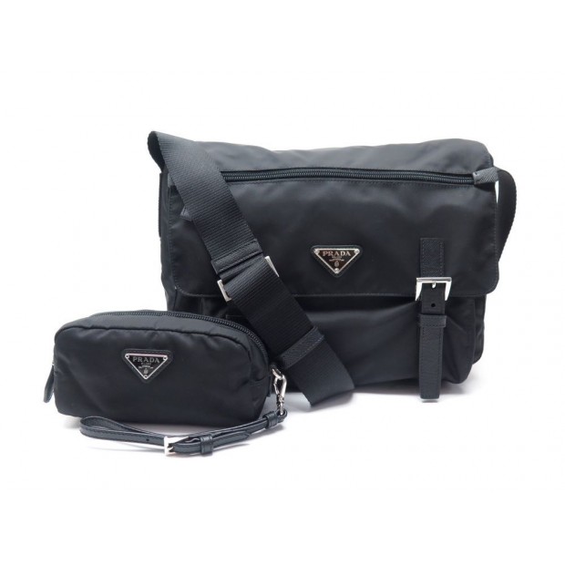 NEUF SAC A MAIN PRADA 1BD671 BESACE BANDOULIERE NYLON NOIR + POCHETTE BAG 920€