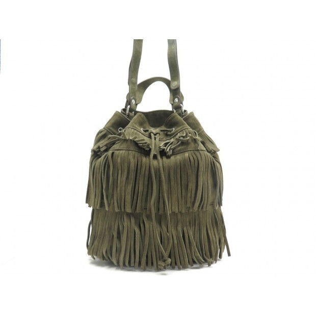 NEUF SAC A MAIN GERARD DAREL INDIE EN DAIM KAKI + BOITE GREEN SUEDE HANDBAG 395€