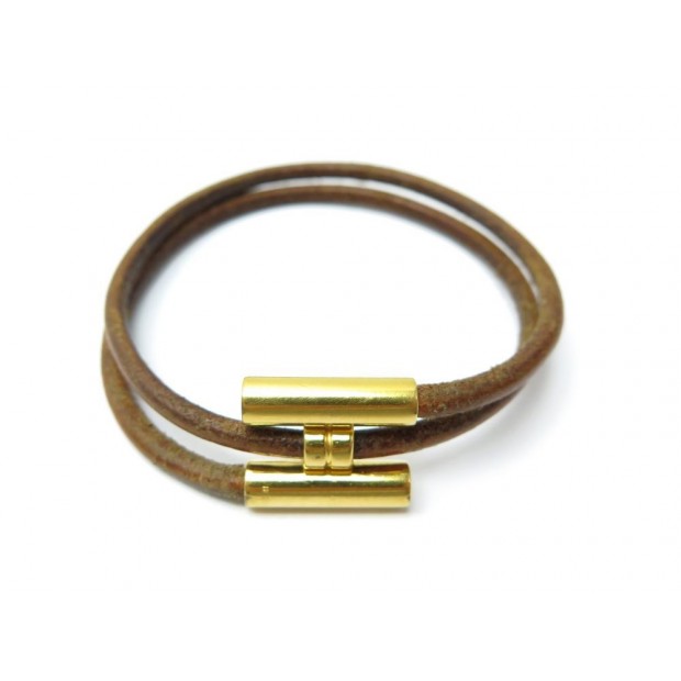 BRACELET HERMES TOURNIS 18 CM CUIR MARRON ET METAL DORE BIJOU LEATHER JEWEL 350€