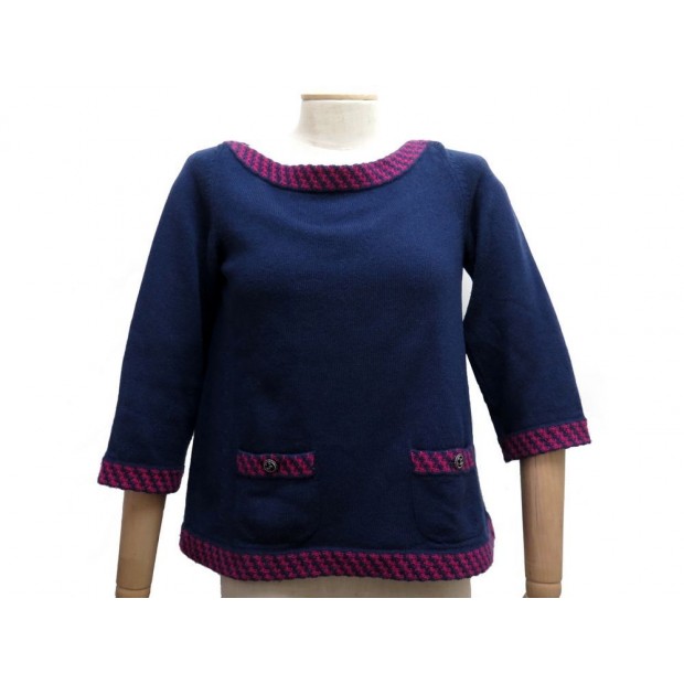 NEUF PULL A POCHES CHANEL P40296 38 M EN CACHEMIRE BLEU CASHMERE SWEATER 3000€